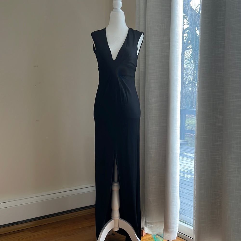 BCBG MaxAzaria. Black Deep V Evening Dress. Size 2P.